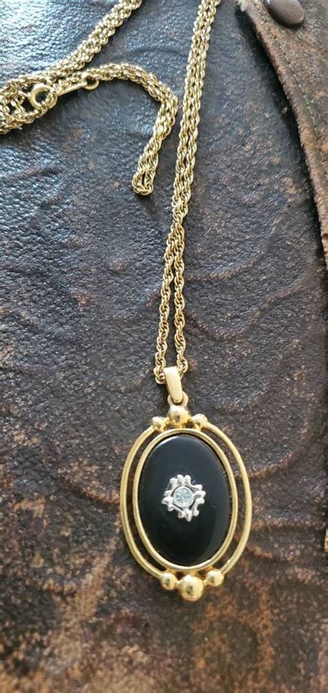 Vintage Signed Avon Victorian Collection Faux Onyx And Cz Etsy