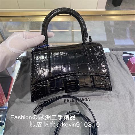 免運 Balenciaga巴黎世家 Hourglass Xs黑色鱷魚紋 沙漏包 手提包 女生包 蝦皮購物