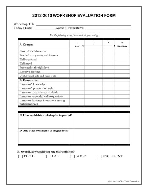 Workshop Evaluation Form Download Free Documents For Pdf Word And Excel