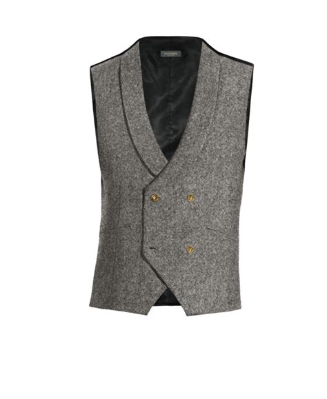 Chaleco De Vestir Double Breasted De Tweed Gris Claro Con Solapa