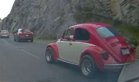 Classic Volkswagen Beetle And Drinking Driver Narrowly Escape Crash On