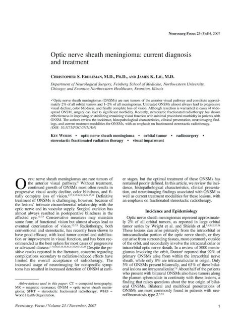 (PDF) Optic nerve sheath meningioma: current diagnosis and treatment ...