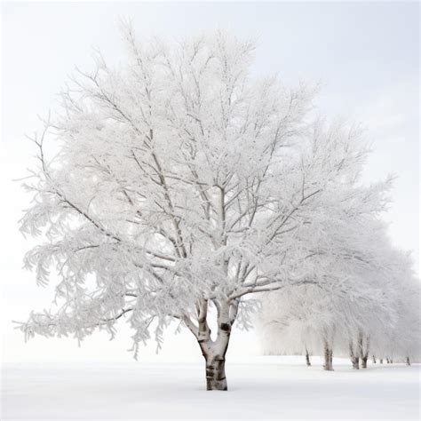 Premium AI Image | Birch Tree covered with frost and snow isolated on white background