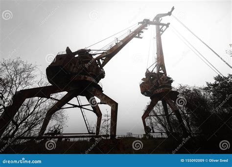 Rusty Old Industrial Dock Cranes At The Dock Stock Image Image Of