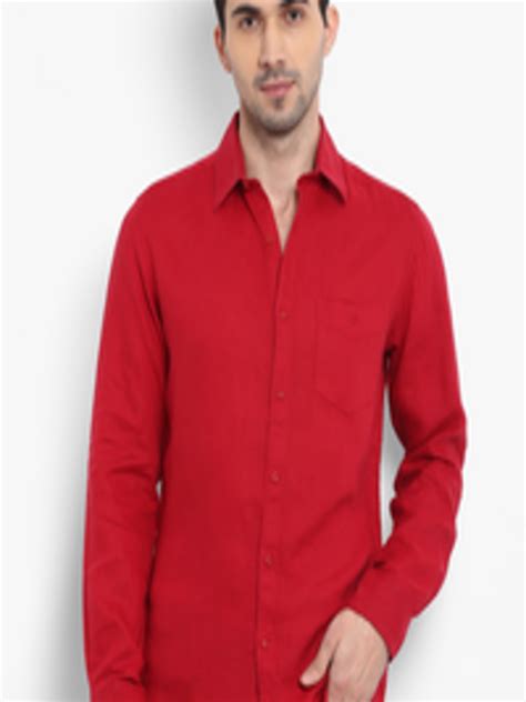 Buy Mufti Men Red Slim Fit Solid Casual Linen Shirt Shirts For Men