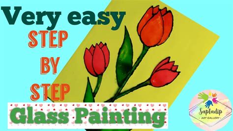 🌷🌷 Easy Glass Painting 🎨🎨 Tulip Flower Drawing 🌷🌷 Step By Step Glass