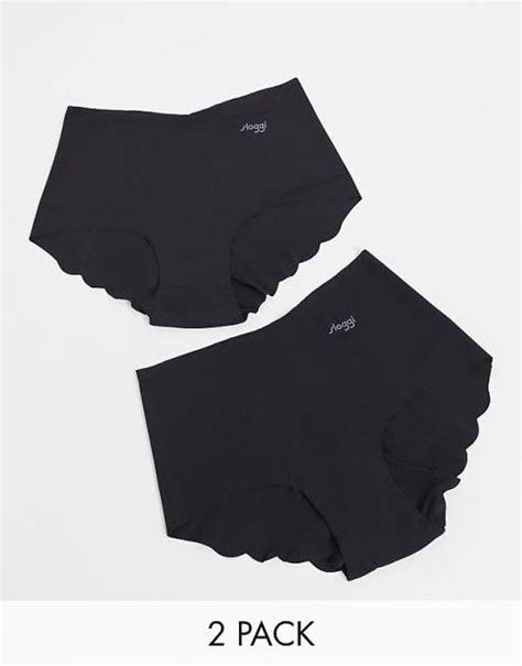 Sloggi Zero Microfibre Scallop Edge 2 Pack Boy Short Briefs In Black Asos