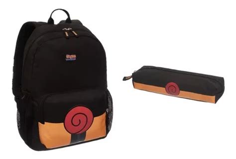 Kit Mochila Costas Naruto Uzumaki Estojo Preta Laranja C