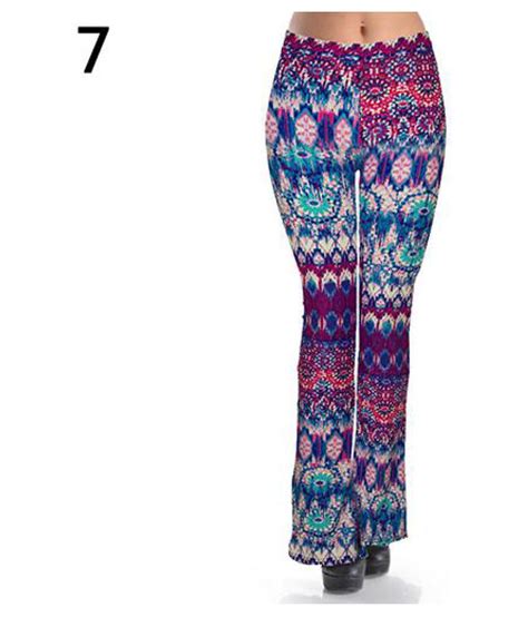 Women Multicolor Print Bell Bottoms Vintage Style Wide Leg Pants Yoga