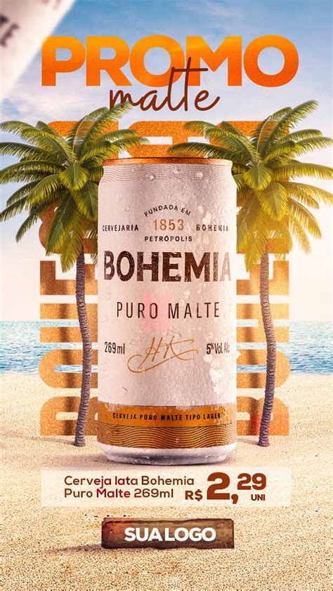 Post Story Distribuidora Promo Malte Cerveja Bohemia Social Media Psd