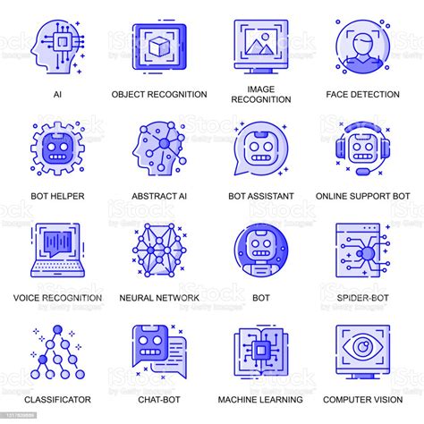 Intelligence Artificielle Web Flat Line Icônes Ensemble Pack Esquisse