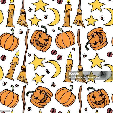 Seamless Halloween Pattern Doodle Halloween Background Stock Illustration Download Image Now