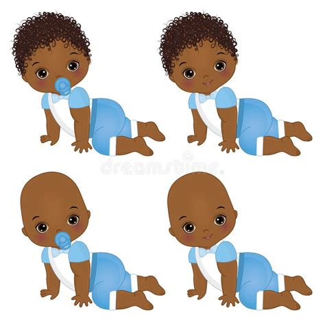 Vector Cute African American Baby Boys Crawling Vector Baby Boy Shower