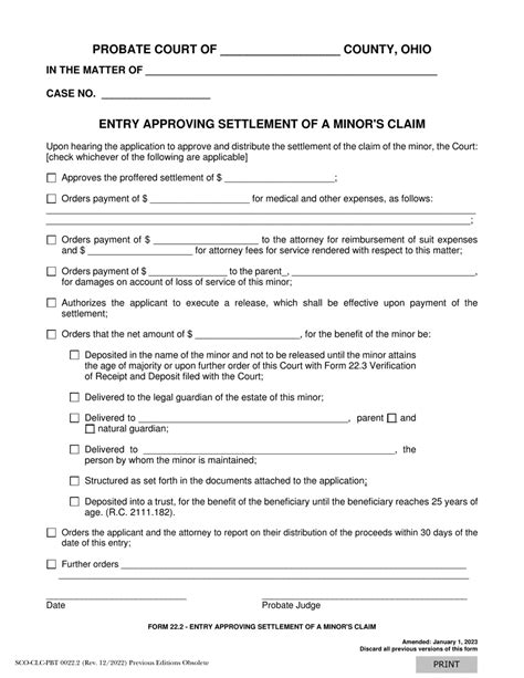 Form 22 2 Sco Clc Pbt0022 2 Download Fillable Pdf Or Fill Online Entry Approving Settlement Of