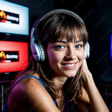Hot Attractive Gamer Girl Live Streaming On Twitch Playing Modern