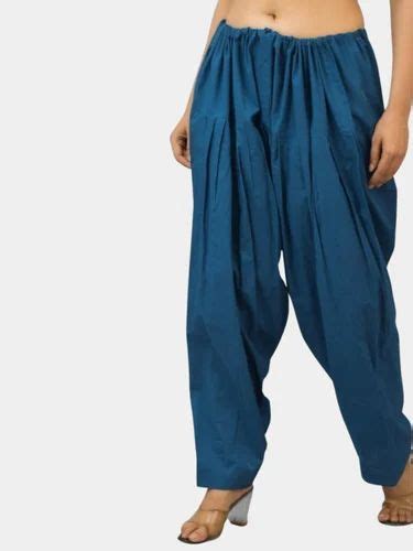 Teal Blue Pure Cotton Solid Color Patiala Pants For Women Viscose