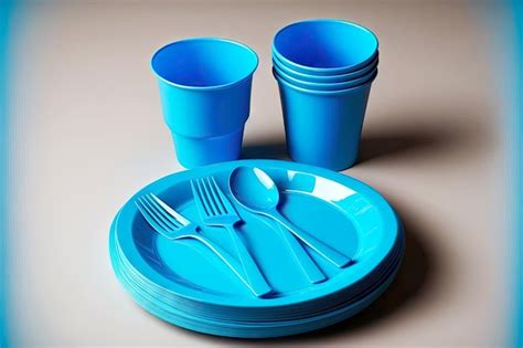 Platos Y Cubiertos De Vasos Azules Brillantes Para Vajilla De Pl Stico