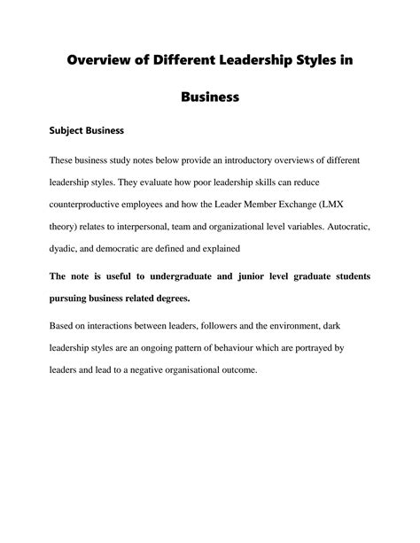 SOLUTION: Business leadership styles - Studypool