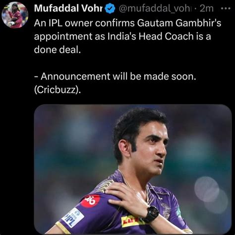 Gautam Gambhir To Be Appointed As Indias Head Coach Rindiacricket