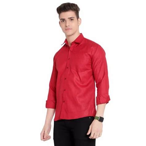 Plain Men Red Polyester Formal Shirt Full Sleeves At Rs 175 In Bhilwara