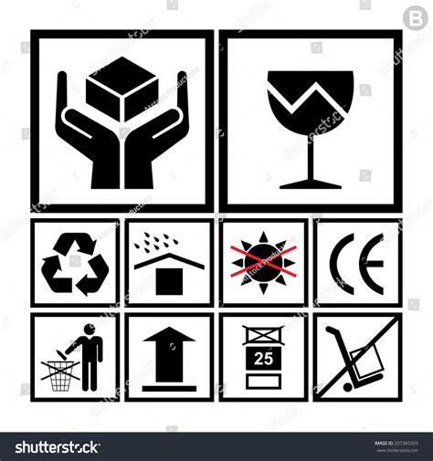 Handling Packing Icon Set Including Fragile Stock Vector