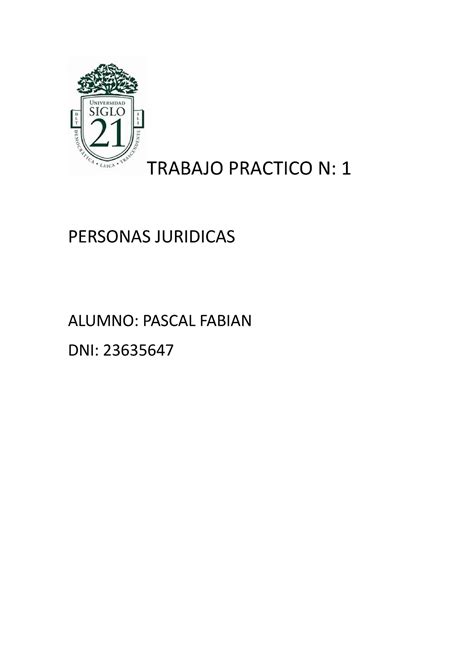 Tp Personas Juridicas Trabajo Practico N Personas Juridicas