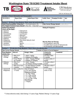 Fillable Online Doh Wa WA State TB ECHO Treatment Intake Sheet Form