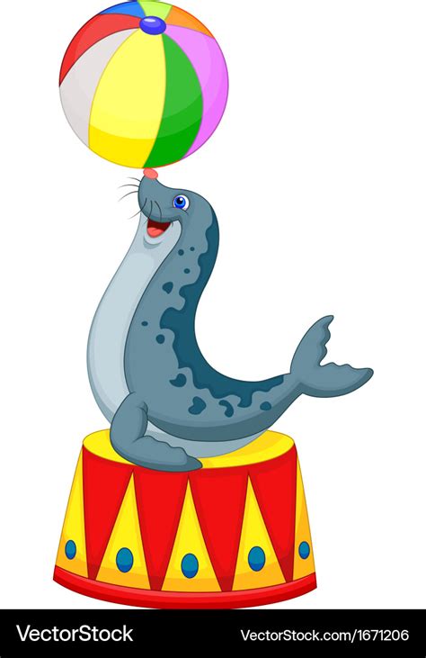 Cartoon Circus Seal Playing A Ball Royalty Free Vector Image