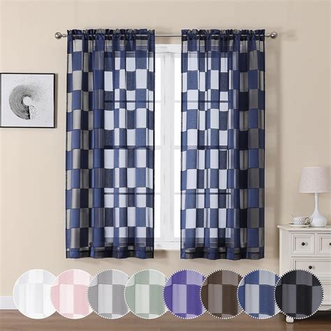 Amazon OVZME Barry Navy Blue Sheer Curtains 63 Inch Length 2