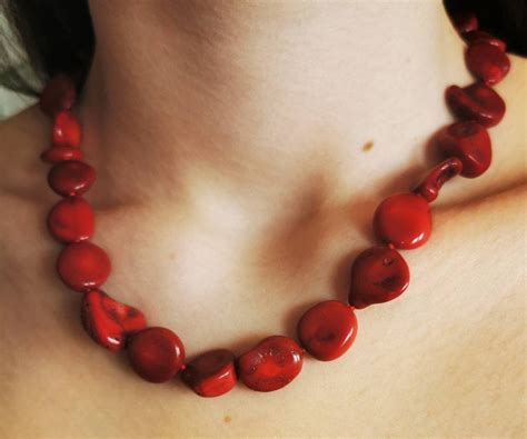 Red Coral Necklace Raw Italian Coral Jewelry For Women Etsy