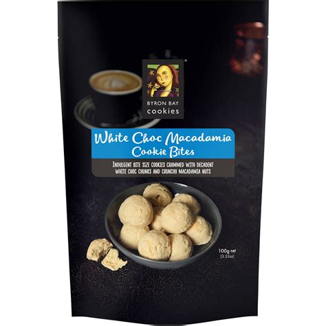 Byron Bay Cookies White Choc Macadamia Cookie Bites 100g Woolworths