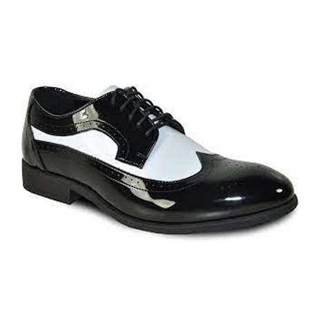 Black and White Patent Classic Style Wing Tip Tuxedo Shoes [TAB3BW