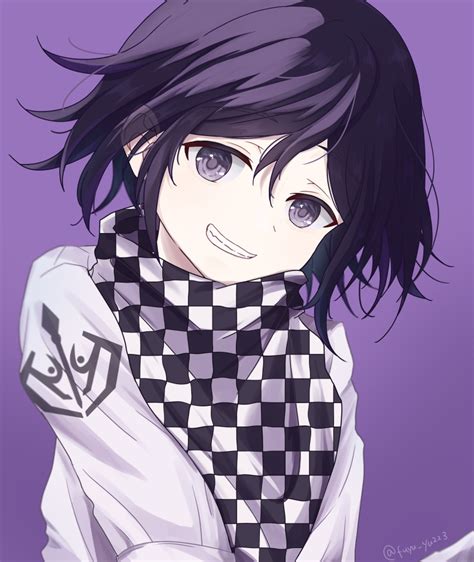 Safebooru 1boy Absurdres Artist Name Black Hair Checkered Clothes Checkered Scarf Danganronpa