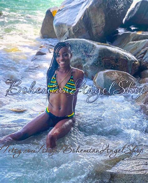 Jamaican Crochet Bikini Rasta Swimsuit Black Yellow Green Etsy