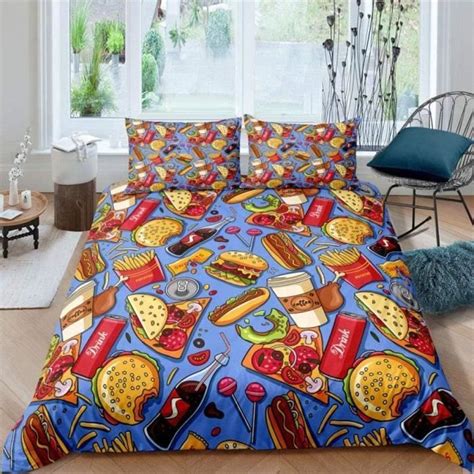 Duvet Cover Set Housse De Couette Dessin Animé Nourriture Hamburger