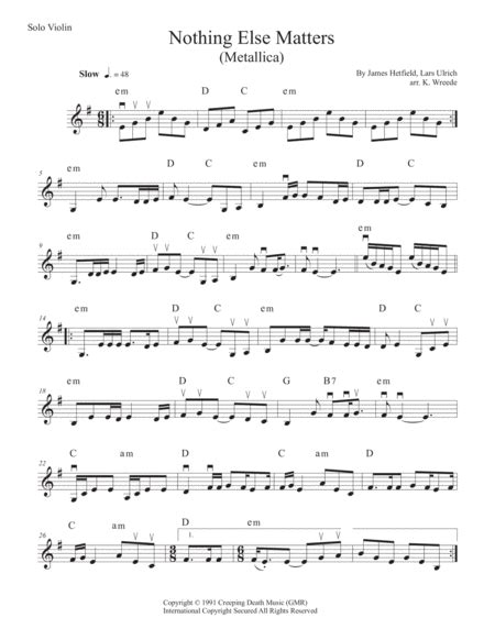 Nothing Else Matters Arr K Wreede By Metallica Sheet Music For