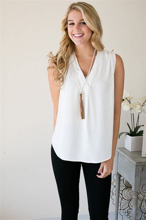 Simple Delight White V Neck Sleeveless Blouse Clothes Professional