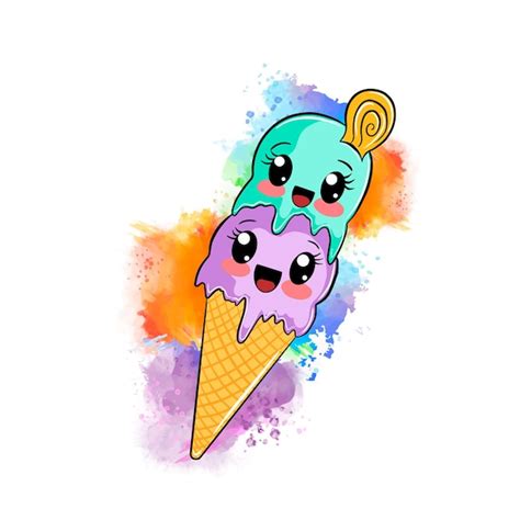 Lindo Helado Kawaii En Una Ilustración De Vector De Salpicadura De Arco