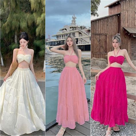 Set Of Beautiful BeachPiece With Color Flowing Bikini With Lining Shopee Philippines