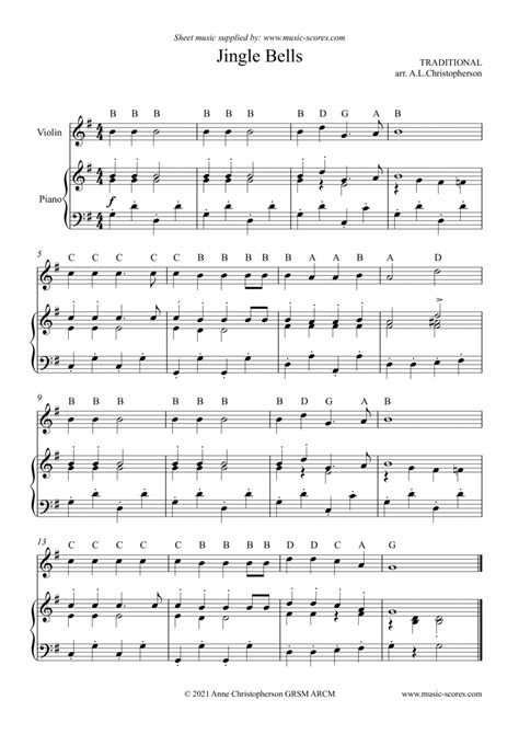 Jingle Bells Very Easy Violin Arr Anne L Christopherson Grsm Arcm By Pierpont James Sheet