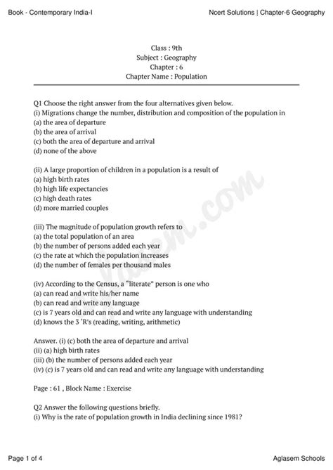 Ncert Solutions Class 9 Social Science Geography Chapter 6 Population