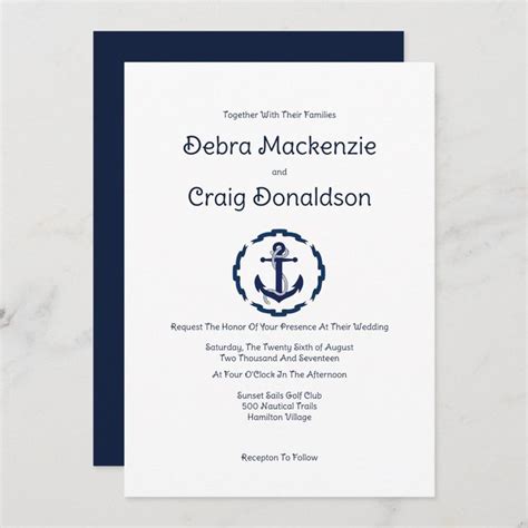 Nautical Anchor Wedding Invitation Nautical Wedding Invitations