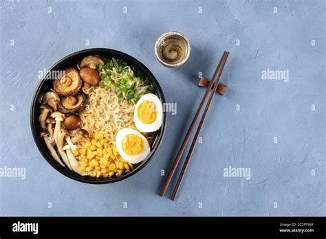 Ramen Soba Noodles With Boiled Eggs Shiitake Mushrooms And