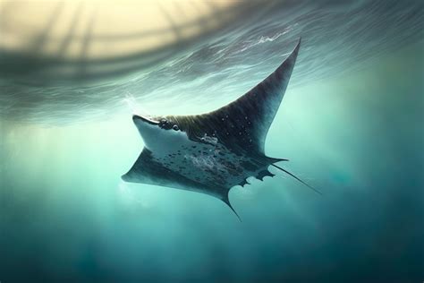 Premium AI Image | Exuberant manta ray flying across the ocean