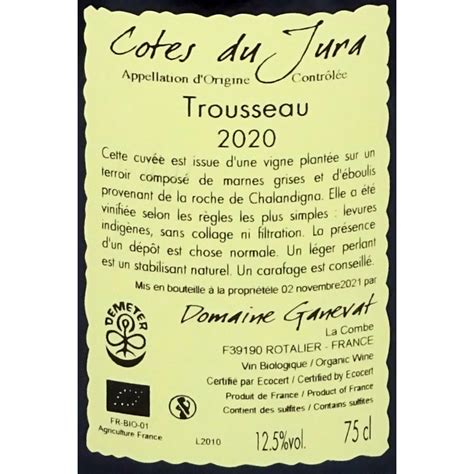 Plein Sud Vin Rouge Naturel Jean Fran Ois Ganevat La Pang E