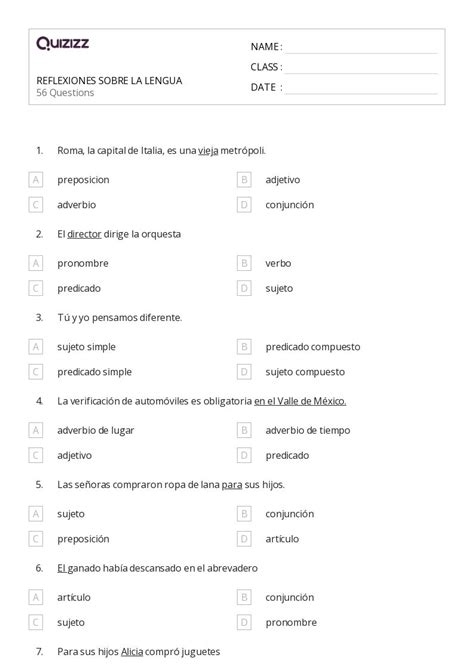 50 Reflexiones Hojas De Trabajo Para Grado 6 En Quizizz Gratis E