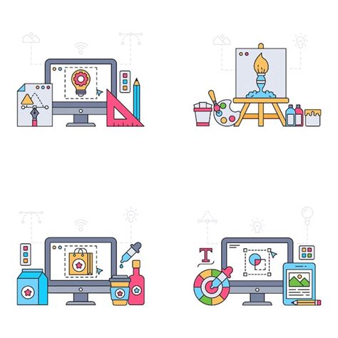 Pack de ilustraciones planas de diseño web Vector Premium