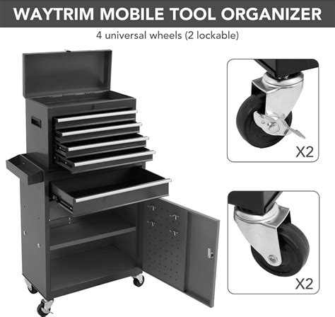 WAYTRIM 5 Drawer Rolling Tool Chest Removable Tool Cabinet Box With