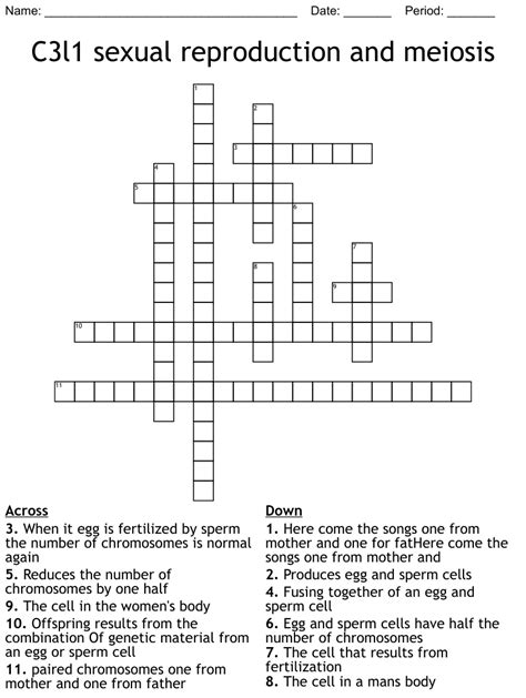 C3l1 Sexual Reproduction And Meiosis Crossword WordMint