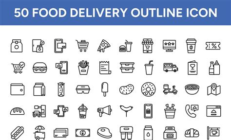 Food Delivery Outline Icon Set 50 Collection Of Food Delivery Icons